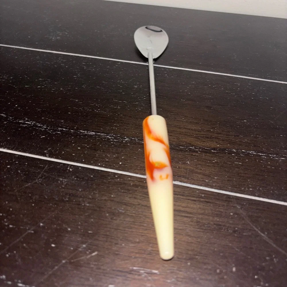 Vintage | MCM | Bakelite‎ Marbled Amber | Iced Tea/Cocktail/Milkshake Spoon | 9